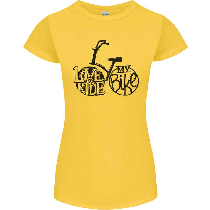I Love to Ride My Bike Cycling Funny Womens Petite Cut T-Shirt Yellow