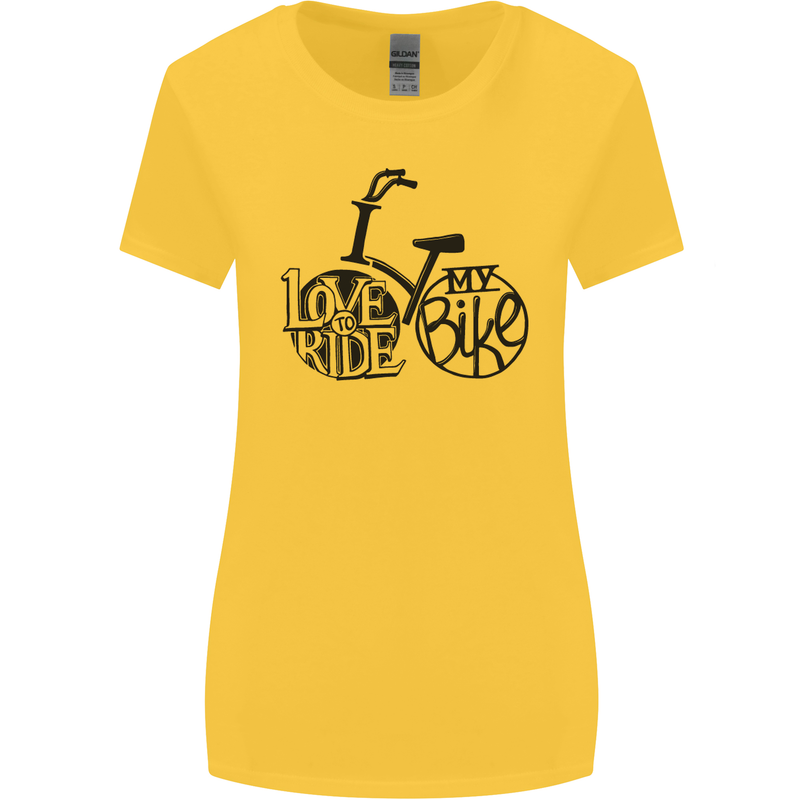 I Love to Ride My Bike Cycling Funny Womens Wider Cut T-Shirt Yellow