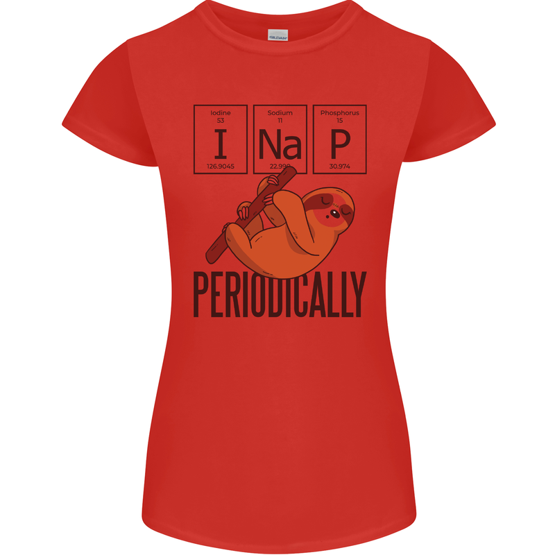 I Nap Funny Periodic Table Sloth Geek Sleep Womens Petite Cut T-Shirt Red