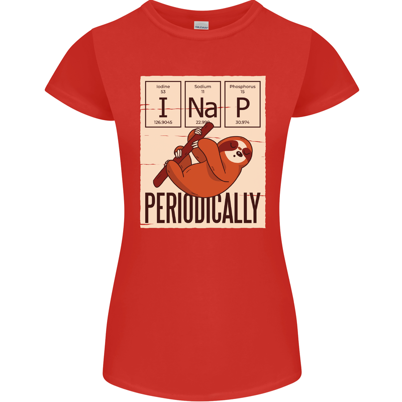 I Nap Funny Periodic Table Sloth Geek Sleep Womens Petite Cut T-Shirt Red