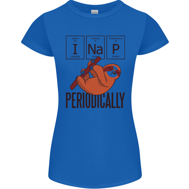 I Nap Funny Periodic Table Sloth Geek Sleep Womens Petite Cut T-Shirt Royal Blue