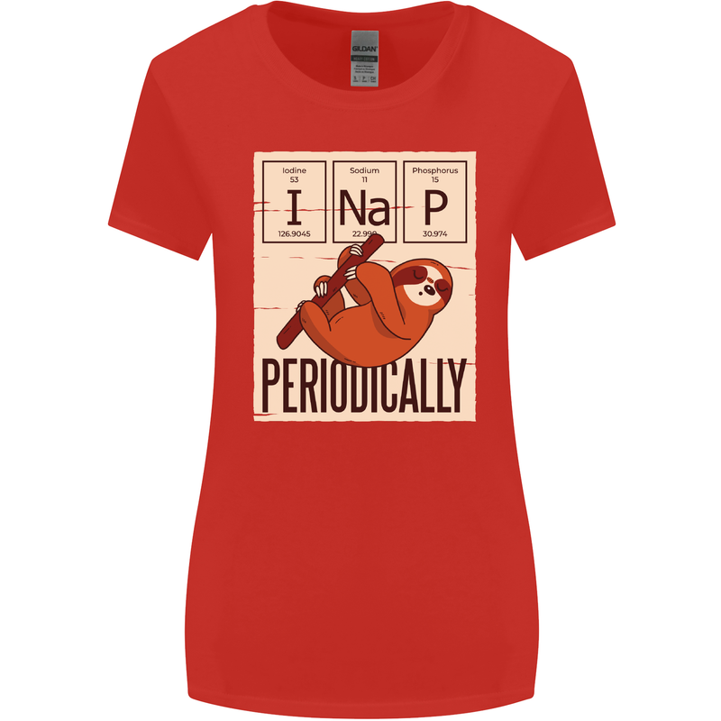 I Nap Funny Periodic Table Sloth Geek Sleep Womens Wider Cut T-Shirt Red
