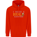 I Need a Huge Glass of Beer Funny Alcohol Mens 80% Cotton Hoodie Bright Red