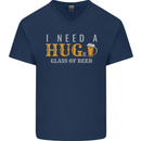I Need a Huge Glass of Beer Funny Alcohol Mens V-Neck Cotton T-Shirt Navy Blue