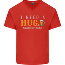 I Need a Huge Glass of Beer Funny Alcohol Mens V-Neck Cotton T-Shirt Red