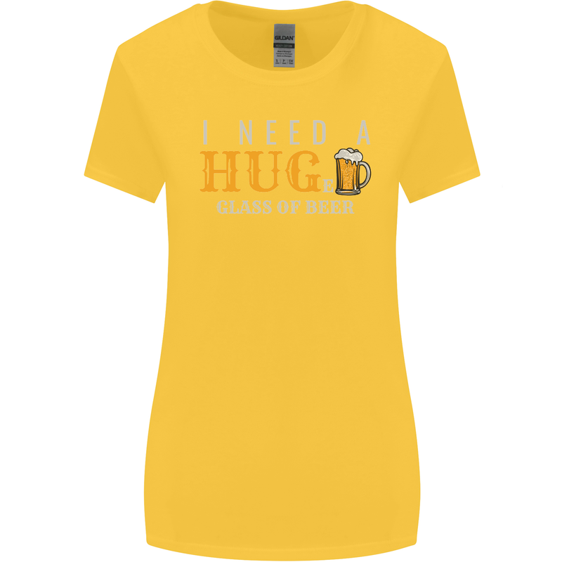 I Need a Huge Glass of Beer Funny Alcohol Womens Wider Cut T-Shirt Yellow