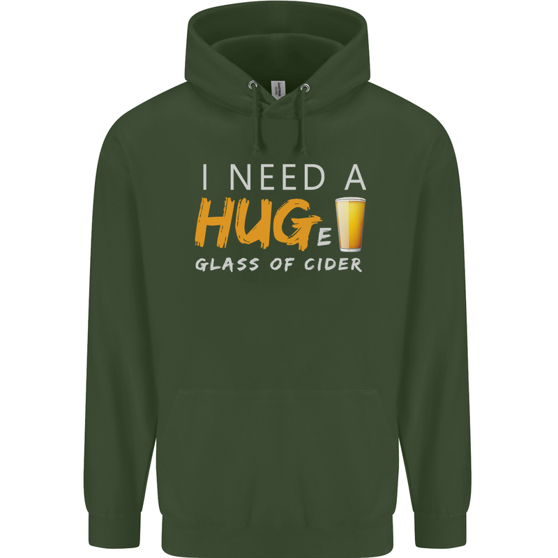 I Need a Huge Glass of Cider Funny Alcohol Mens 80% Cotton Hoodie Forest Green