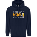 I Need a Huge Glass of Cider Funny Alcohol Mens 80% Cotton Hoodie Navy Blue