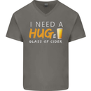 I Need a Huge Glass of Cider Funny Alcohol Mens V-Neck Cotton T-Shirt Charcoal