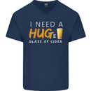 I Need a Huge Glass of Cider Funny Alcohol Mens V-Neck Cotton T-Shirt Navy Blue