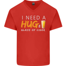 I Need a Huge Glass of Cider Funny Alcohol Mens V-Neck Cotton T-Shirt Red