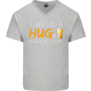 I Need a Huge Glass of Cider Funny Alcohol Mens V-Neck Cotton T-Shirt Sports Grey