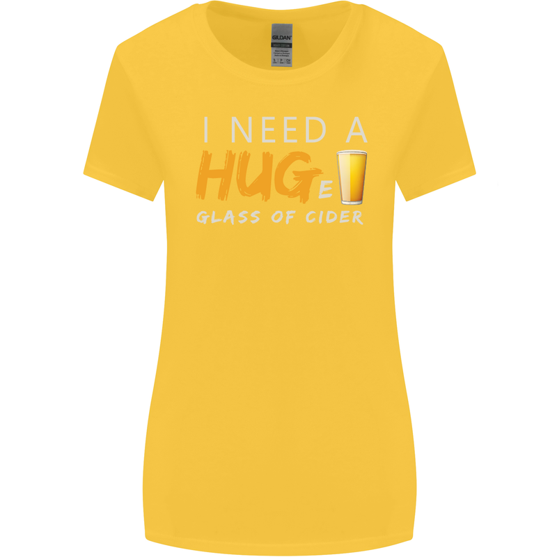 I Need a Huge Glass of Cider Funny Alcohol Womens Wider Cut T-Shirt Yellow