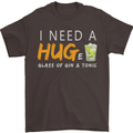 I Need a Huge Glass of Gin & Tonic Funny Mens T-Shirt Cotton Gildan Dark Chocolate