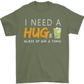 I Need a Huge Glass of Gin & Tonic Funny Mens T-Shirt Cotton Gildan Military Green