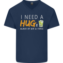 I Need a Huge Glass of Gin & Tonic Funny Mens V-Neck Cotton T-Shirt Navy Blue