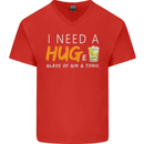 I Need a Huge Glass of Gin & Tonic Funny Mens V-Neck Cotton T-Shirt Red