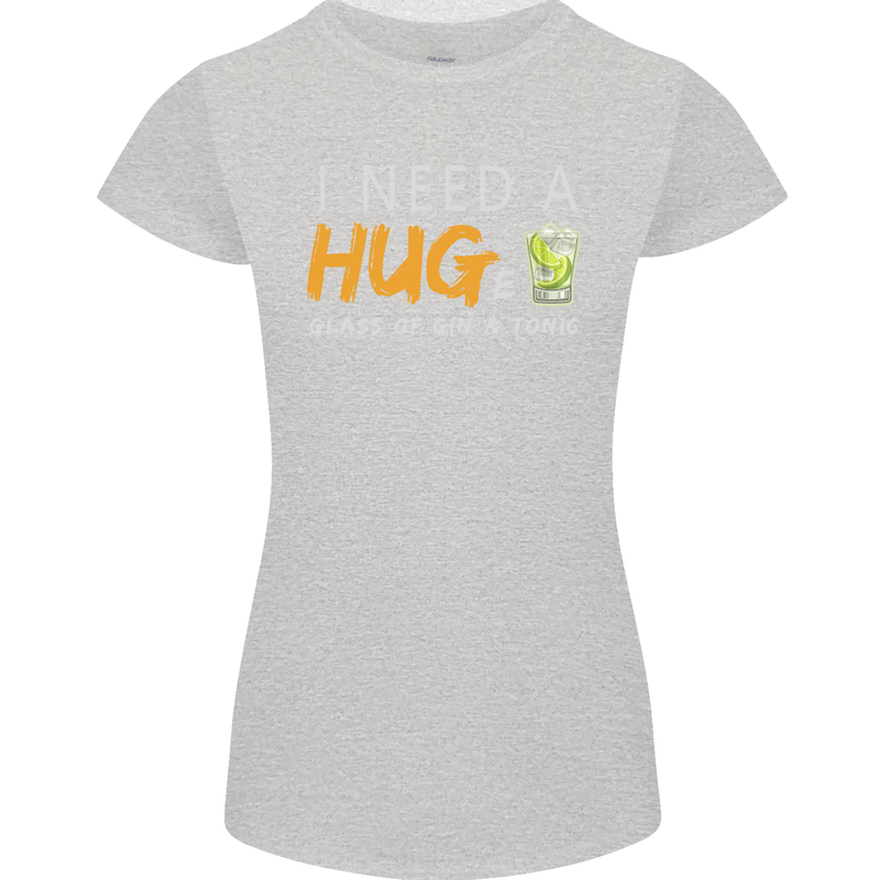I Need a Huge Glass of Gin & Tonic Funny Womens Petite Cut T-Shirt Sports Grey