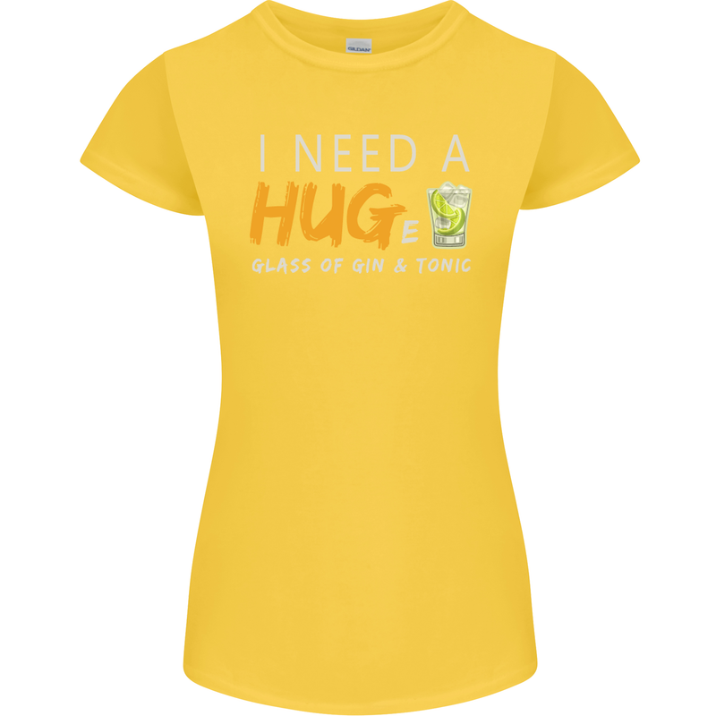 I Need a Huge Glass of Gin & Tonic Funny Womens Petite Cut T-Shirt Yellow