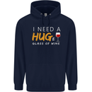 I Need a Huge Glass of Red Wine Funny Mens 80% Cotton Hoodie Navy Blue