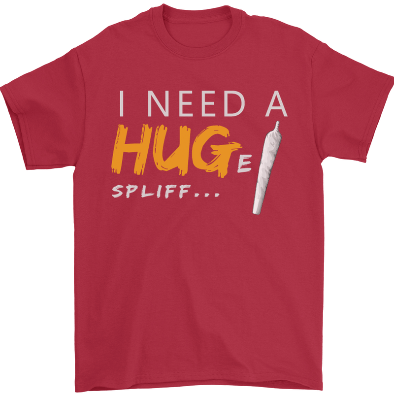 I Need a Huge Spliff Funny Weed Cannabis Mens T-Shirt Cotton Gildan Red