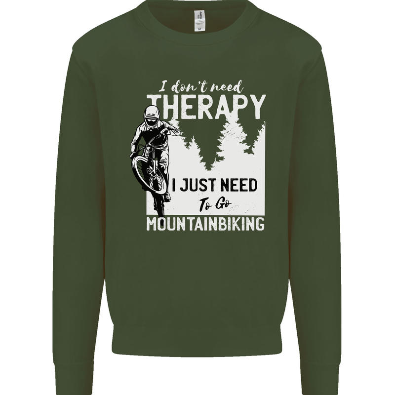I Need to Go Mountain Biking Funny Cycling Kids Sweatshirt Jumper Forest Green