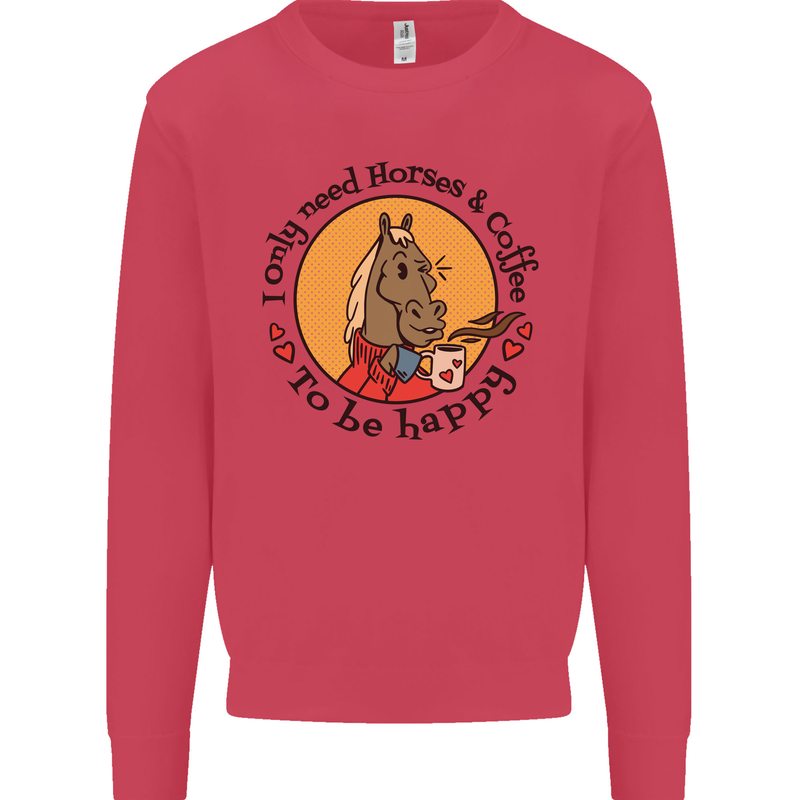 I Only Need Horses and Coffee Equestrian Kids Sweatshirt Jumper Heliconia