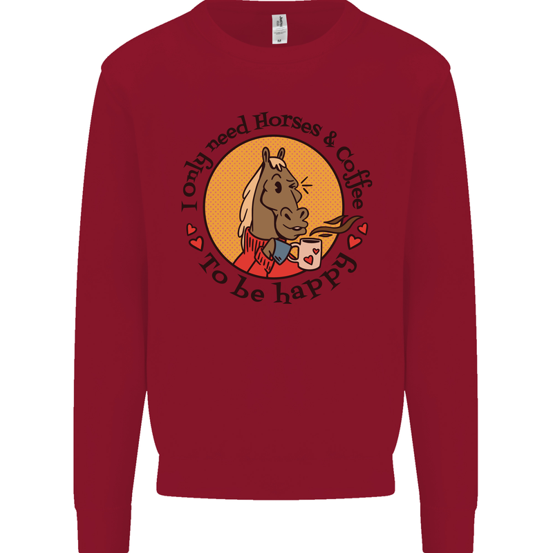 I Only Need Horses and Coffee Equestrian Kids Sweatshirt Jumper Red