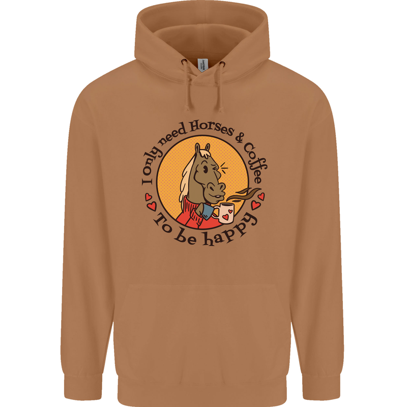 I Only Need Horses and Coffee Equestrian Mens 80% Cotton Hoodie Caramel Latte