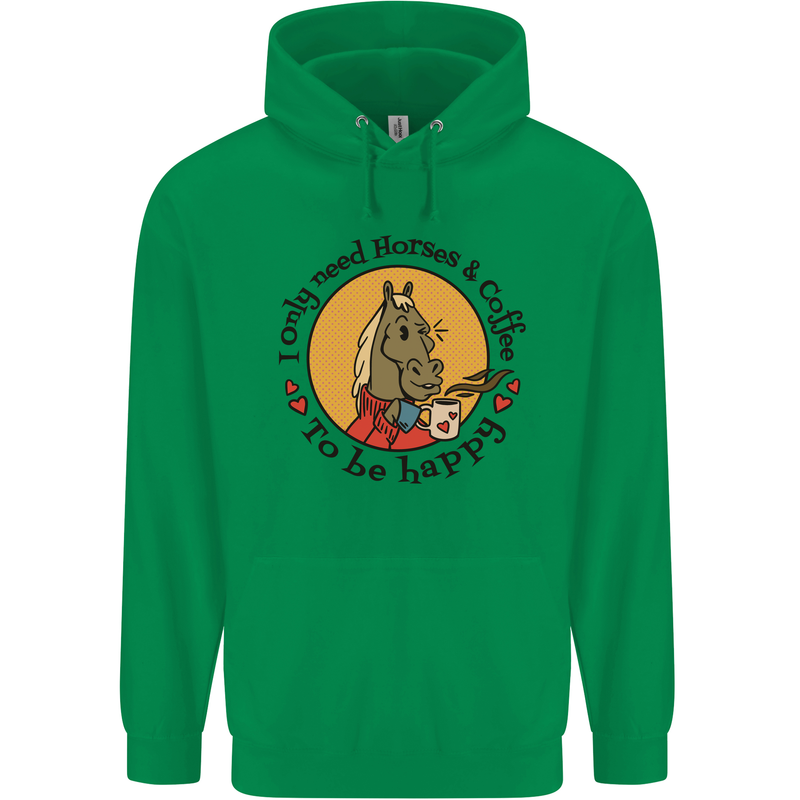 I Only Need Horses and Coffee Equestrian Mens 80% Cotton Hoodie Irish Green