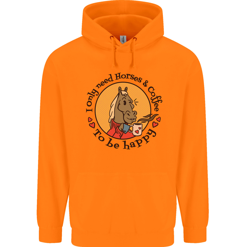 I Only Need Horses and Coffee Equestrian Mens 80% Cotton Hoodie Orange