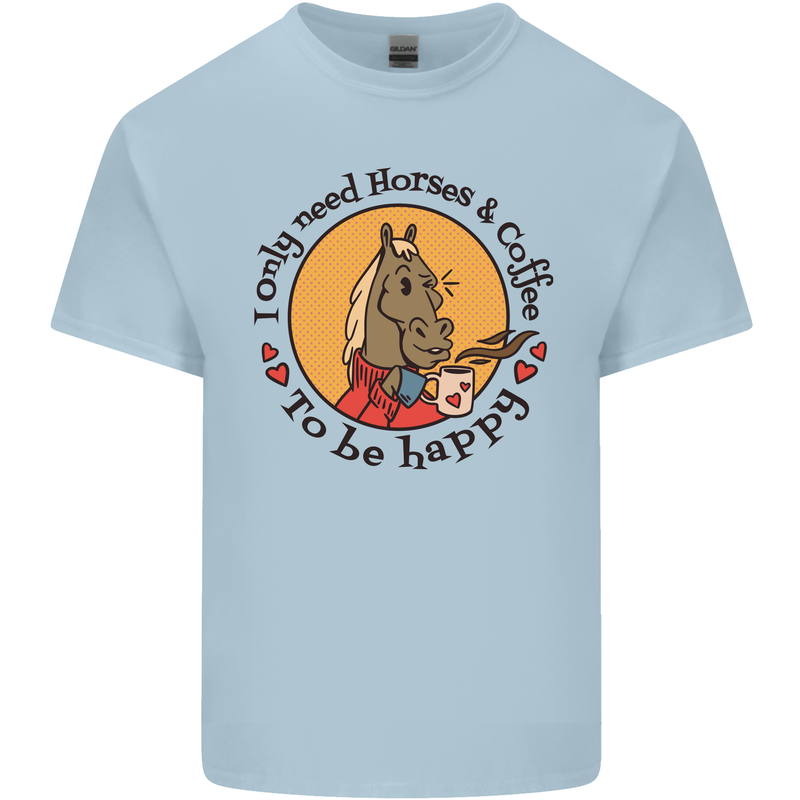 I Only Need Horses and Coffee Equestrian Mens Cotton T-Shirt Tee Top Light Blue