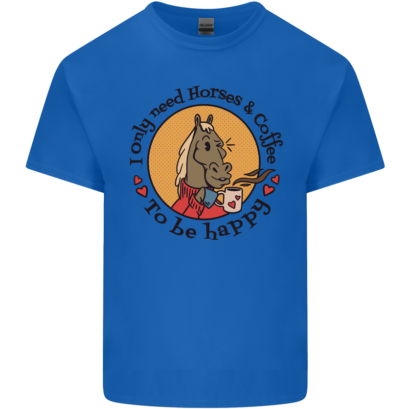 I Only Need Horses and Coffee Equestrian Mens Cotton T-Shirt Tee Top Royal Blue