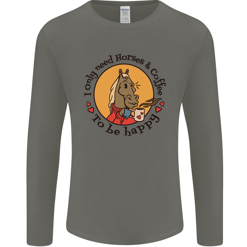 I Only Need Horses and Coffee Equestrian Mens Long Sleeve T-Shirt Charcoal