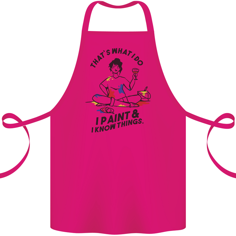 I Paint & I Know Things Artist Art Cotton Apron 100% Organic Pink