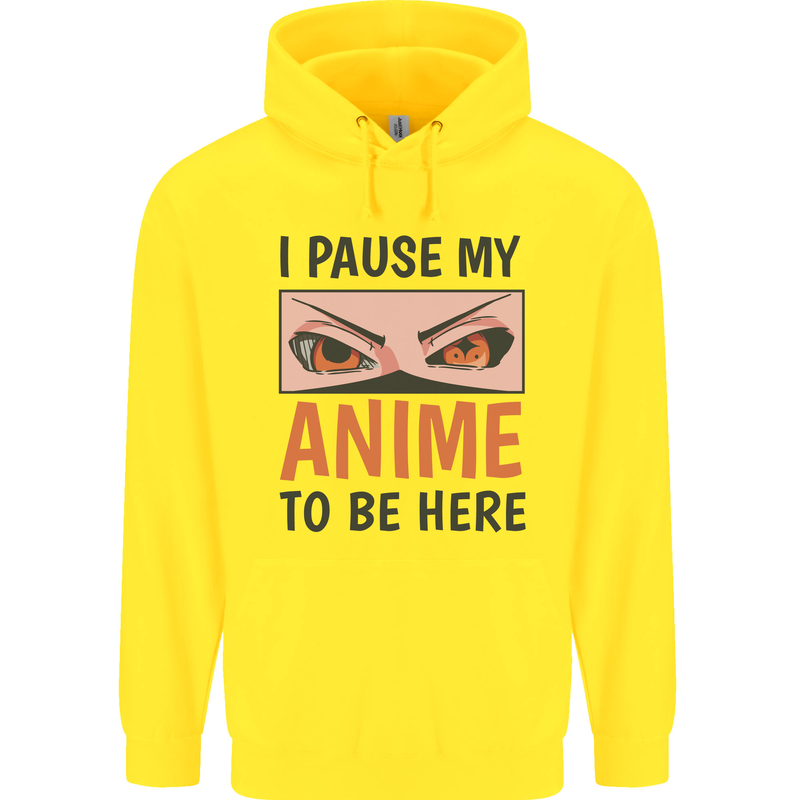 I Paused My Anime To Be Here Funny Childrens Kids Hoodie Yellow