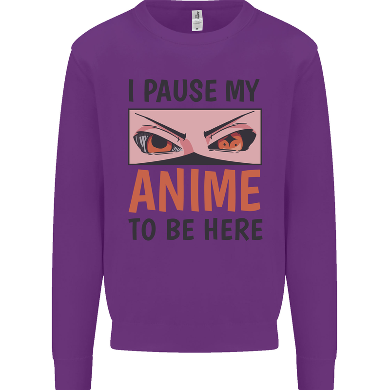I Paused My Anime To Be Here Funny Kids Sweatshirt Jumper Purple