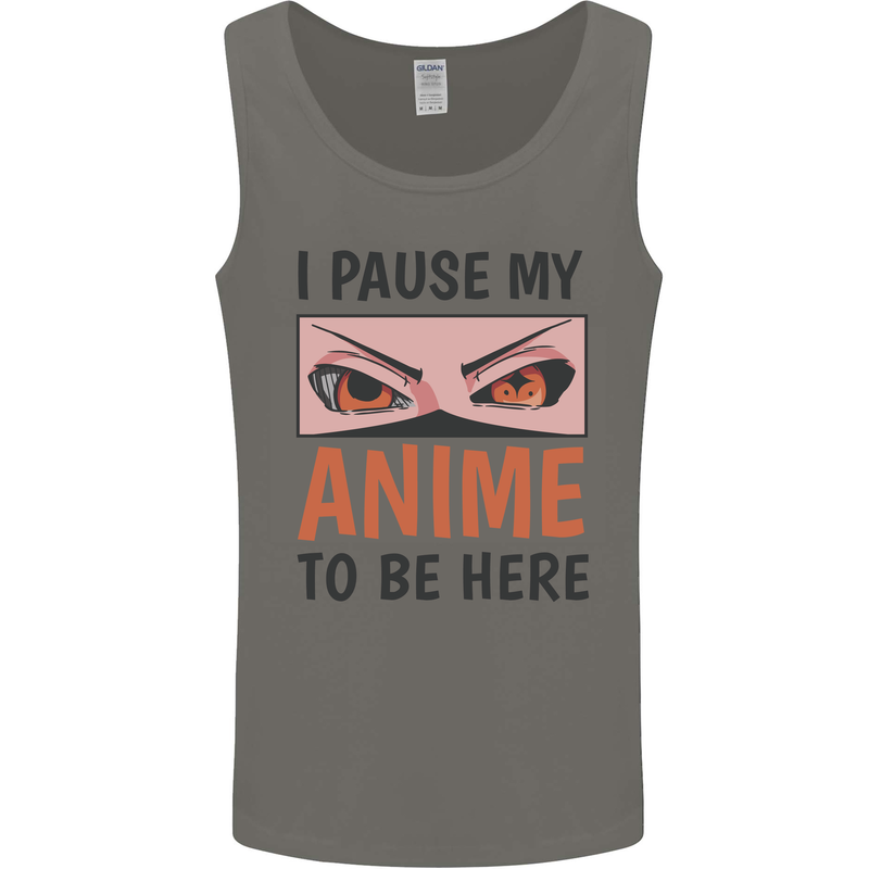 I Paused My Anime To Be Here Funny Mens Vest Tank Top Charcoal