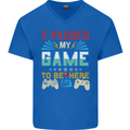 I Paused My Game to Be Here Gaming Gamer Mens V-Neck Cotton T-Shirt Royal Blue