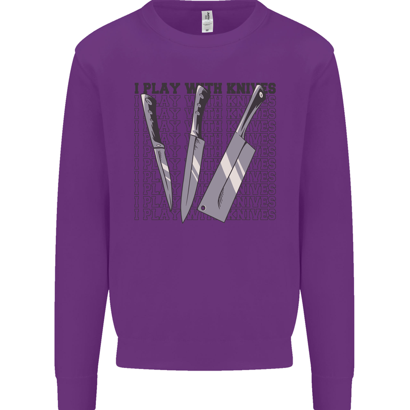 I Play With Knives Funny Chef Kids Sweatshirt Jumper Purple