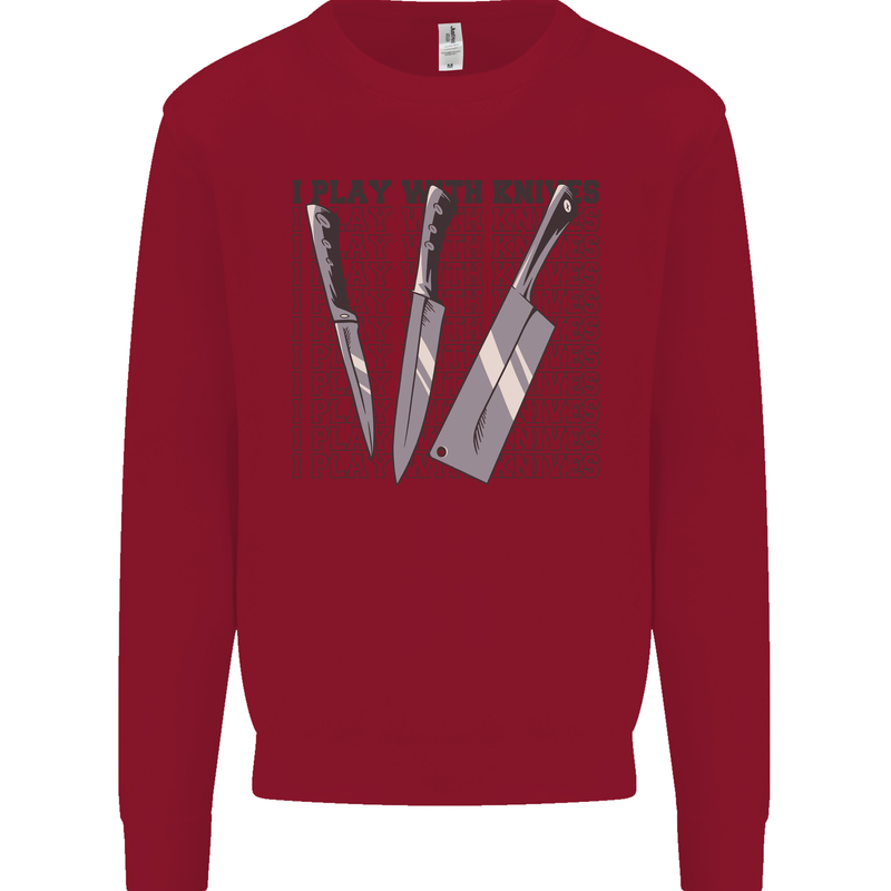 I Play With Knives Funny Chef Kids Sweatshirt Jumper Red
