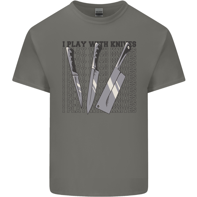 I Play With Knives Funny Chef Kids T-Shirt Childrens Charcoal