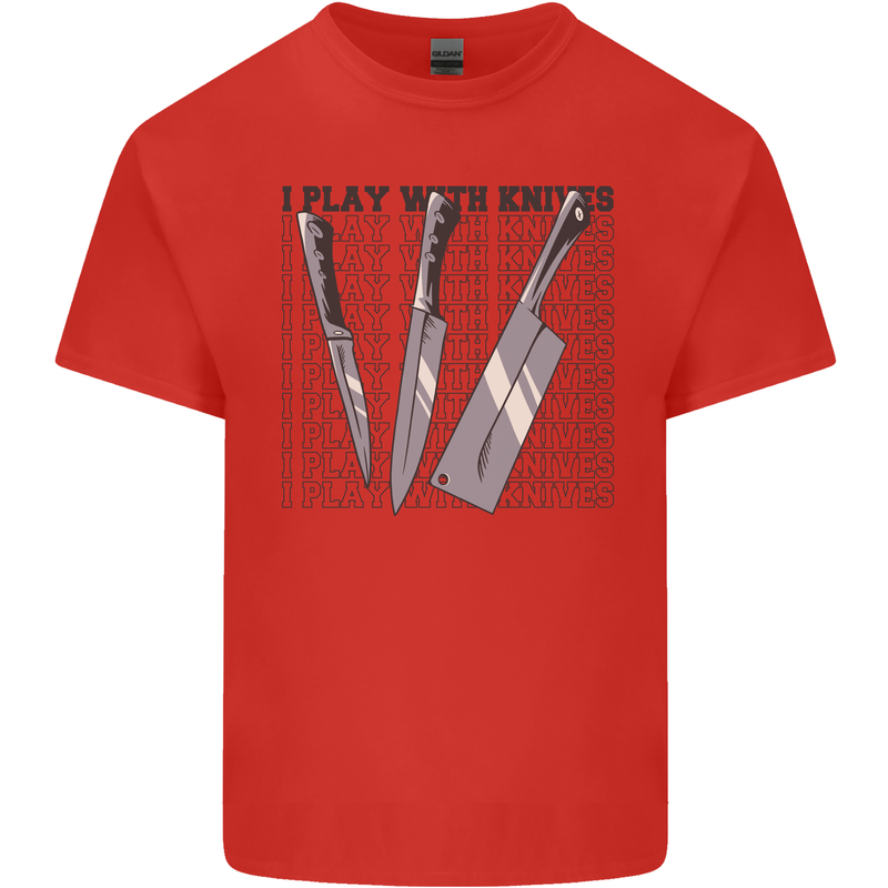 I Play With Knives Funny Chef Kids T-Shirt Childrens Red