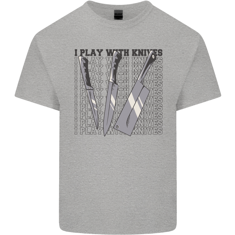 I Play With Knives Funny Chef Kids T-Shirt Childrens Sports Grey