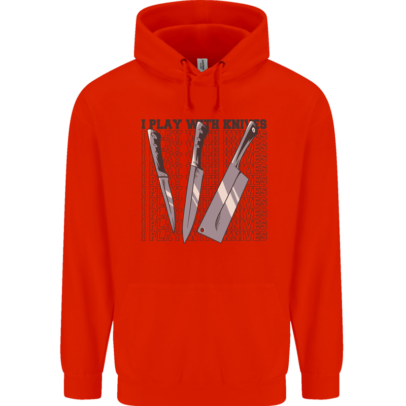 I Play With Knives Funny Chef Mens 80% Cotton Hoodie Bright Red