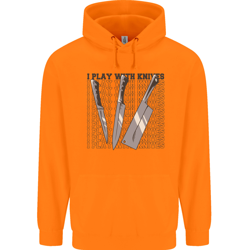 I Play With Knives Funny Chef Mens 80% Cotton Hoodie Orange