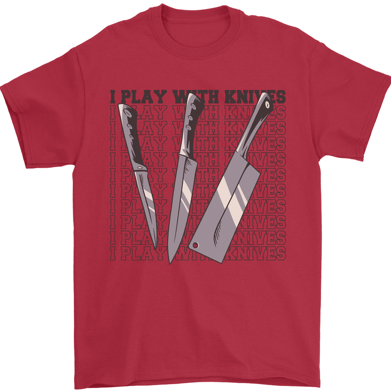 I Play With Knives Funny Chef Mens T-Shirt 100% Cotton Red