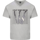 I Play With Knives Funny Chef Mens V-Neck Cotton T-Shirt Sports Grey