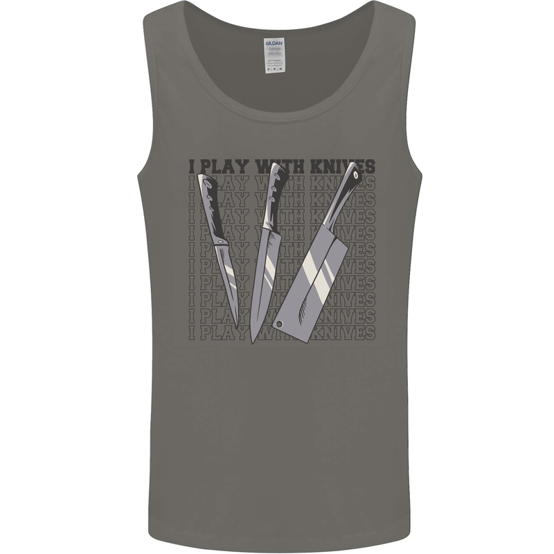 I Play With Knives Funny Chef Mens Vest Tank Top Charcoal