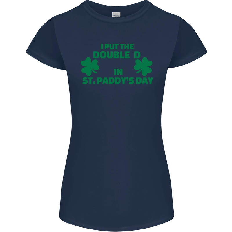 I Put the DD in St. Paddy's Day Funny Boobs Womens Petite Cut T-Shirt Navy Blue